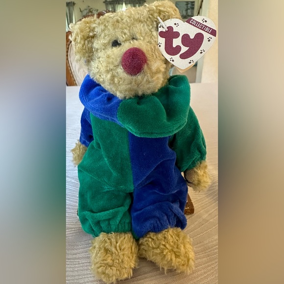 1993 TY Piccadilly Beanie blue/green Clown Bear Attic Treasures